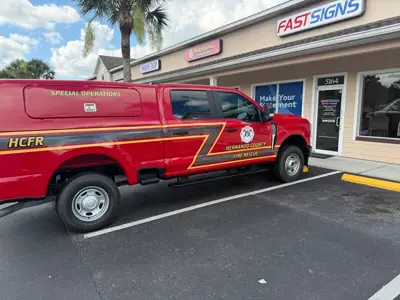 Red vehicle graphic wrap Photo